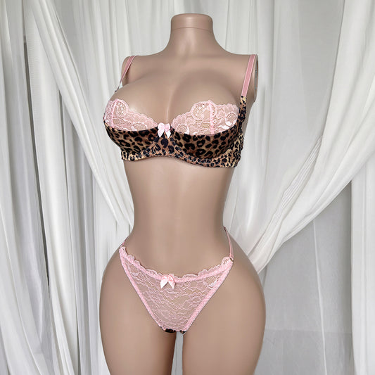 FREEDOMBEAUTY | Cross-border Leopard Lace Bra, Sexy Perspective Thong, Wholesale Sex Lingerie Set