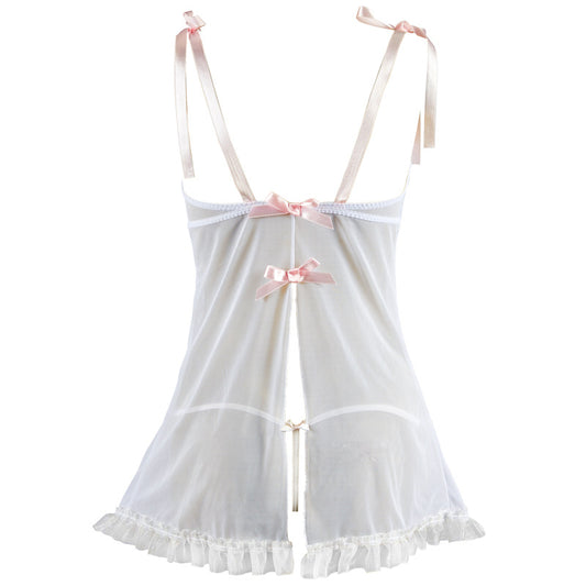 FREEDOMBEAUTY | FQ2660 ribbon strap nightdress lolita soft cute lace mesh bow T-pants without steel rim pajama set