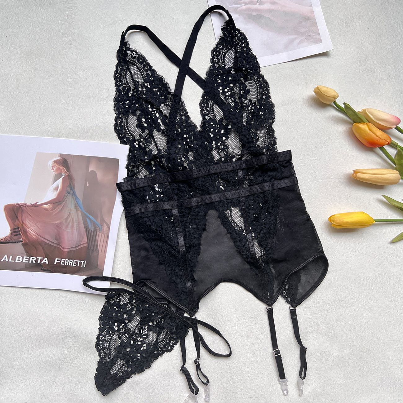 freedombeauty|AliExpress's new sexy lingerie lace perspective seduction onesie woman