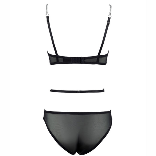 FREEDOMBEAUTY | FQ2702 European and American perspective sexy seamless Internet celebrity ins metal chain steel ring bra medium and high waist mesh briefs