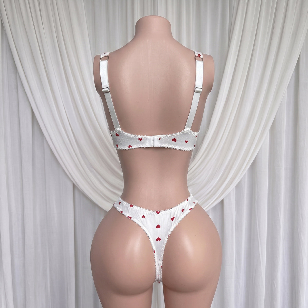FREEDOMBEAUTYDIER French satin sweet red heart print bra set, lace lace pure desire women's underwear two-piece set