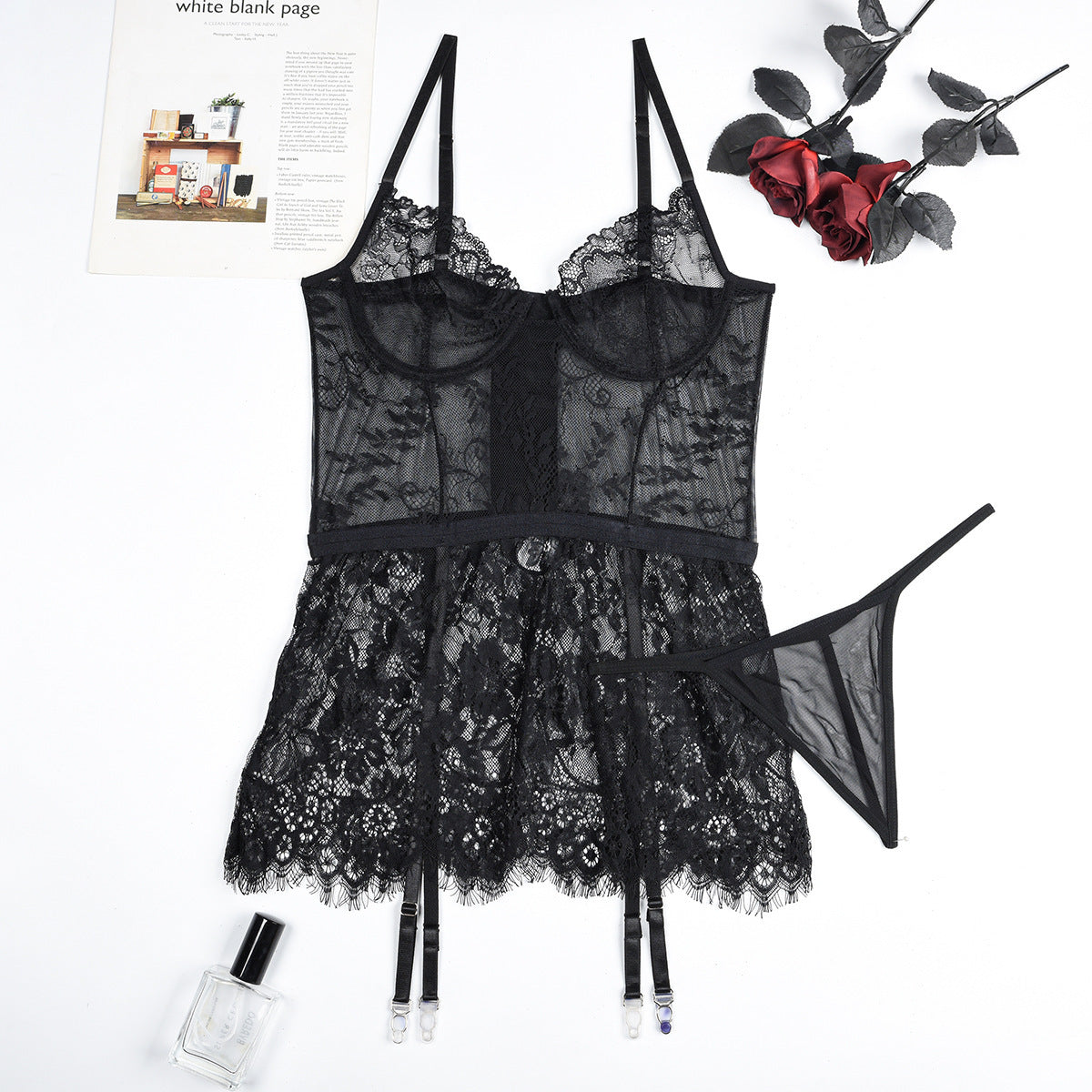 FREEDOMBEAUTY | Cross-border e-commerce hot-selling thin lace perspective sex nightdress irregular skirt sexy sex set 3392