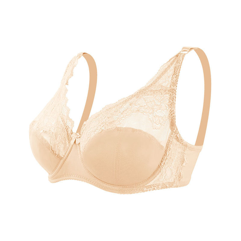 Freedombeauty | Sexy lace mesh large size adjustment bra European and American style gathering anti-sagging steel rim underwear bra