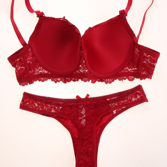 FREEDOMBEAUTY | Luxury Sexy Women's Lace Bra Set French Lace Underwear Panties Gathering Comfortable Lace Hook