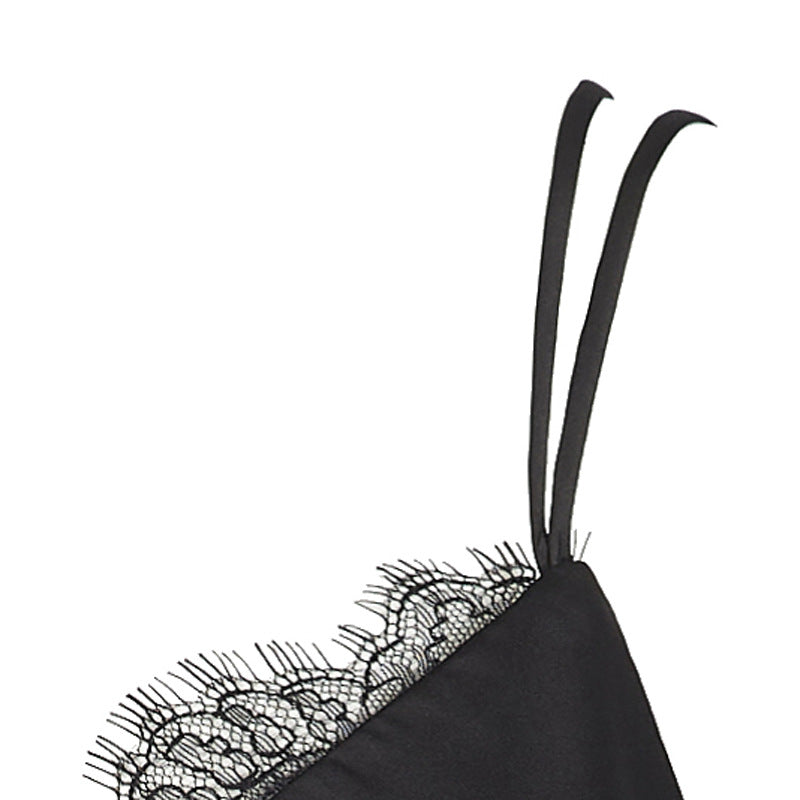 FREEDOMBEAUTY | FQ2720 eyelash lace satin satin suspender halter cross with V-neck sleeveless comfortable nightdress women's black and white