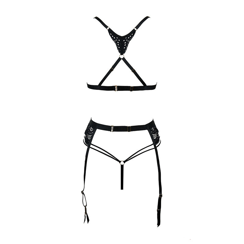 FREEDOMBEAUTY | FQ2841M204 French Pure Lace Triangle Cup Low Waist Thong U-Buckle Crossed Back Sexy Set