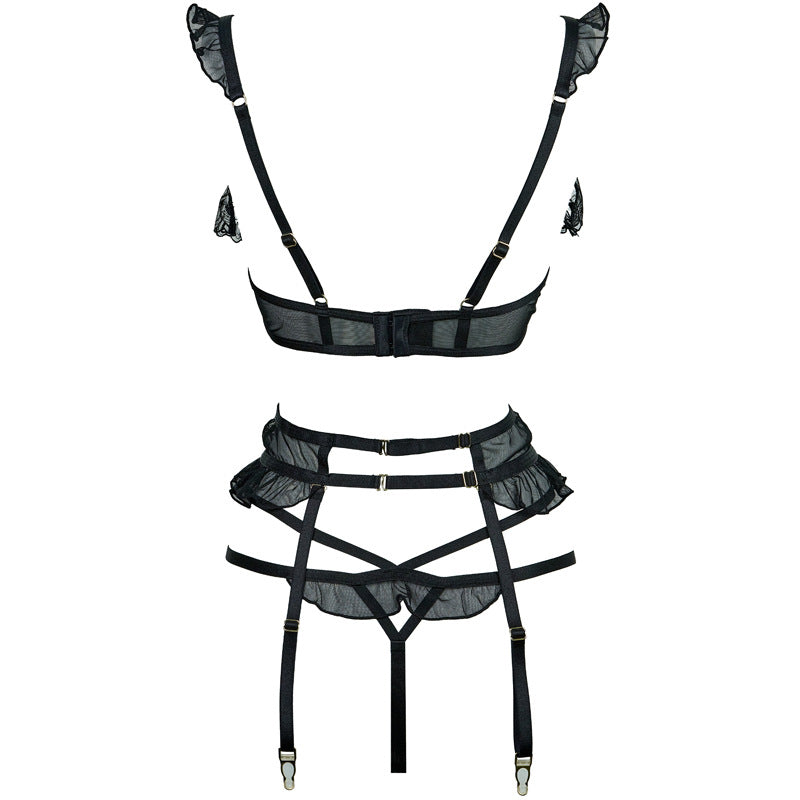 FREEDOMBEAUTY | FQ2863T221M212 Women's French Underwear 1/4 Cup Embroidered Lace Underwear Lift Up Breast Pure Black