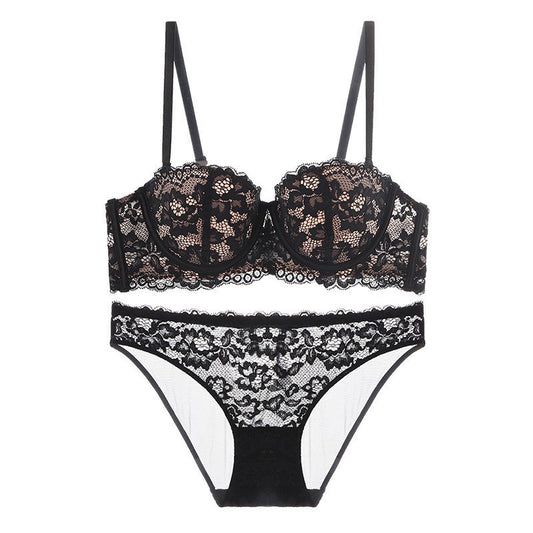 FREEDOMBEAUTY | French underwear sexy half cup non-slip lace underwear strapless push upbreasts show big collection breast bra set