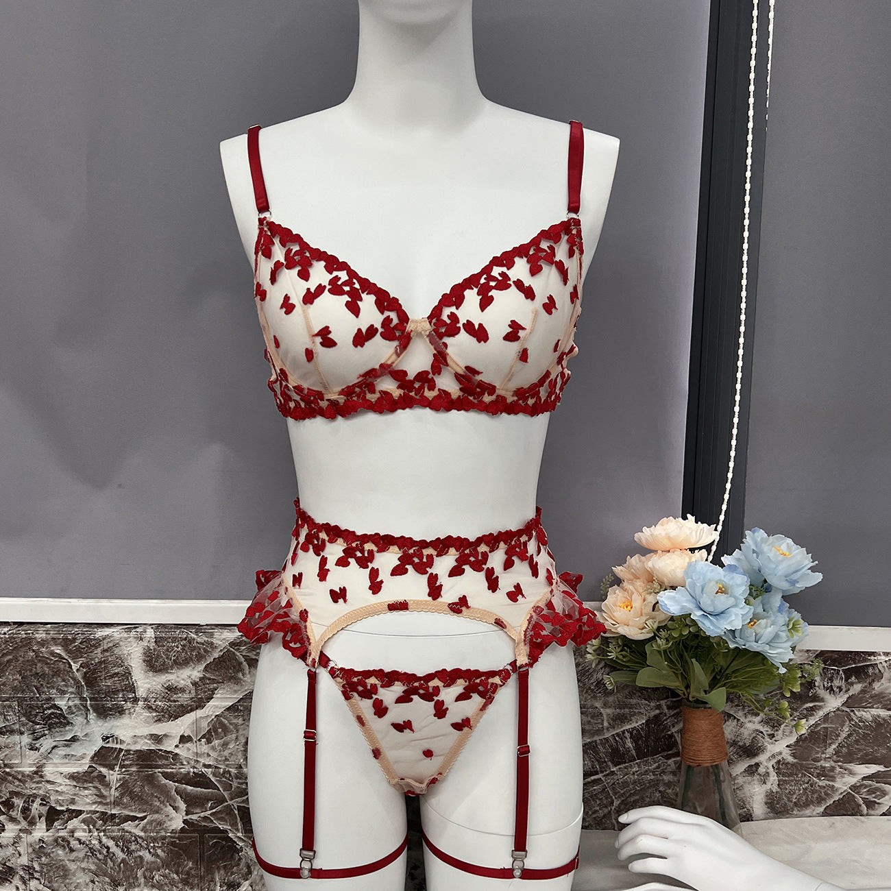 freedombeauty|Love Heavy Industry Embroidery Splicing Straps Sex Underwear Sex lingerie set