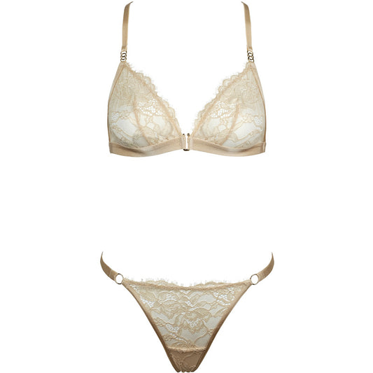 Freedombeauty | FQ2846 neck waist chain bronzing lace front buckle beautiful back without steel ring thin transparent triangle cup thong bra set