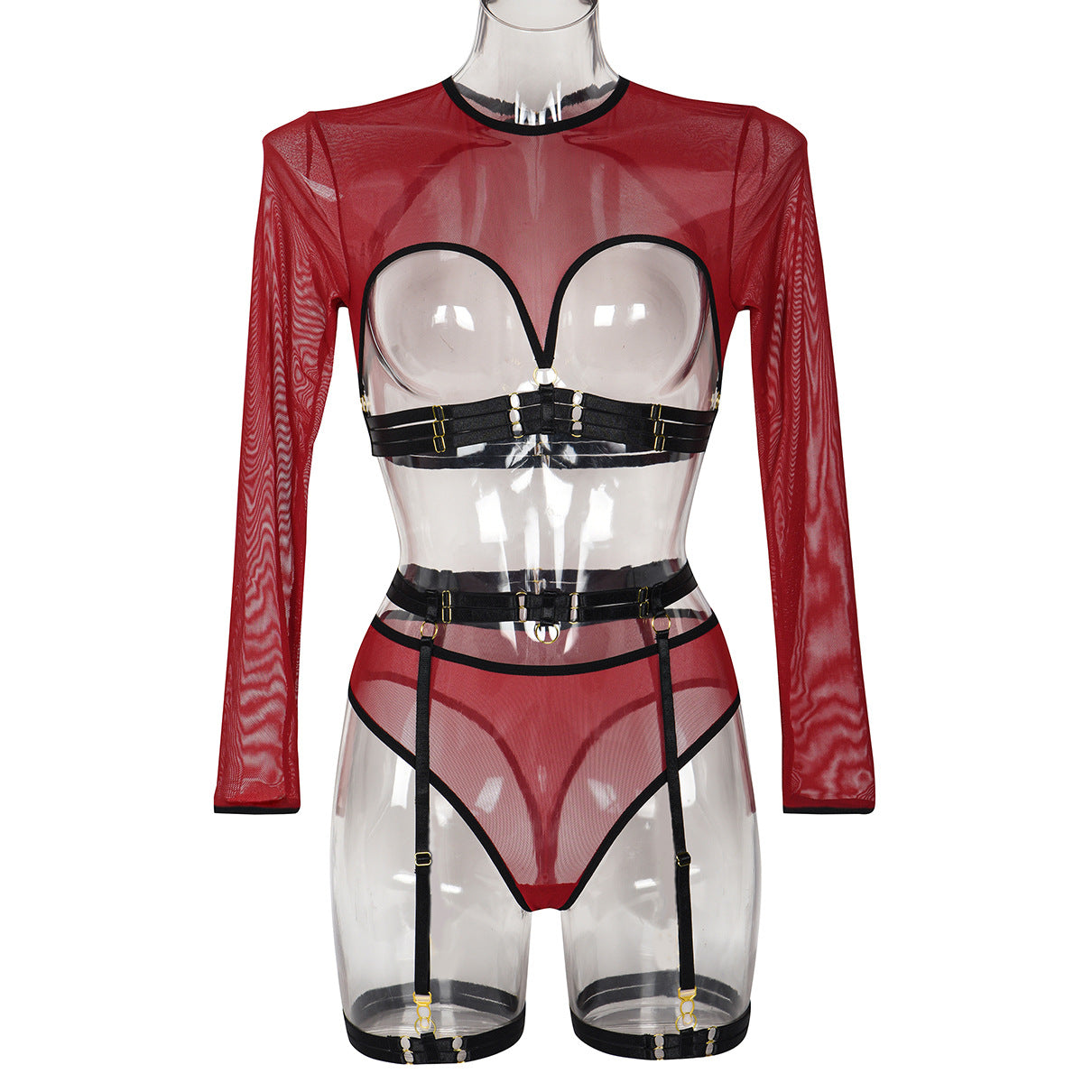 FREEDOMBEAUTY | Popular mesh yarn perspective clash straps, heavy craftsmanship complex three-piece erotic underwear 3398