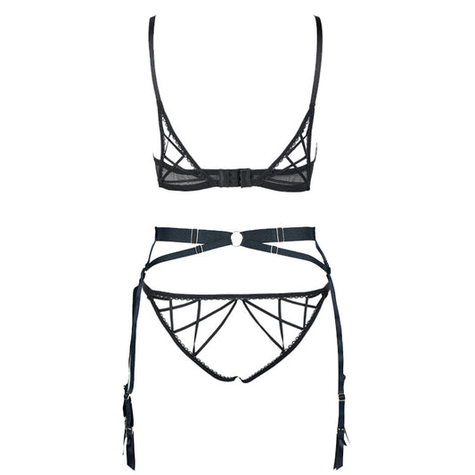 FREEDOMBEAUTY | FQ2836M201 Pure color contrasting lace satin sponge tray cross strap bra free panties sexy