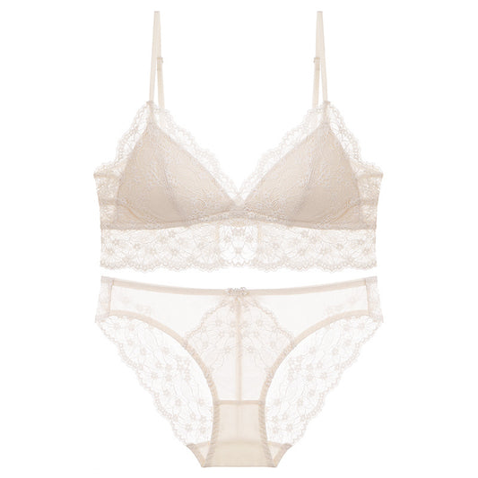 FREEDOMBEAUTY | Summer Sexy Lace Underwear Women's French Thin Thin Shoulder Strap Underwear Triangle Cup Steel Rim Free Bra Set