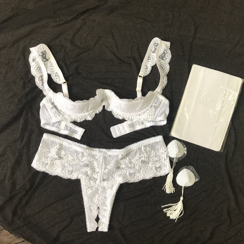 FREEDOMBEAUTY | FQ2618 Pure desire white lace sponge steel tray bra mid-waist no-take-off underwear women's lingerie set