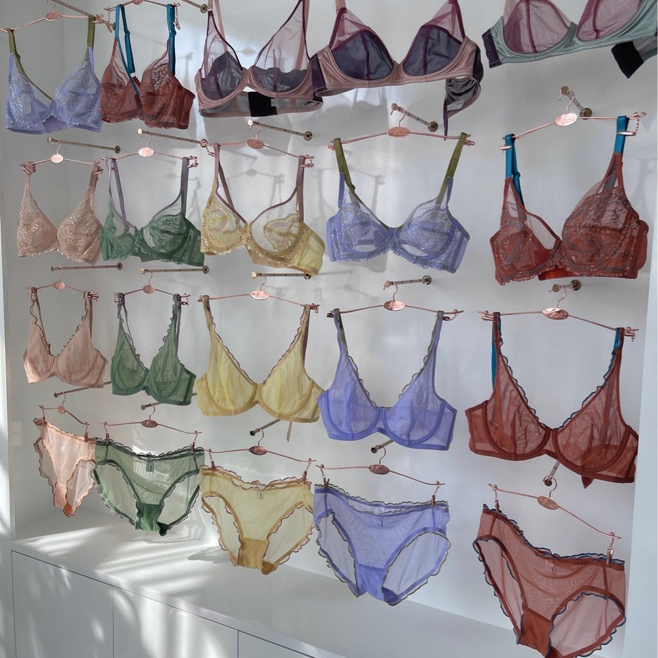 FREEDOMBEAUTY | mesh set soft steel ring bra large chest small breathable thin atmosphere underwear set bra