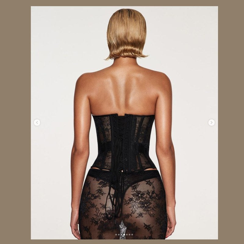 FREEDOMBEAUTY | FQ2966 SKIMS Kardashian fishbone jacket backup lace perspective dress babes sexy cross-border