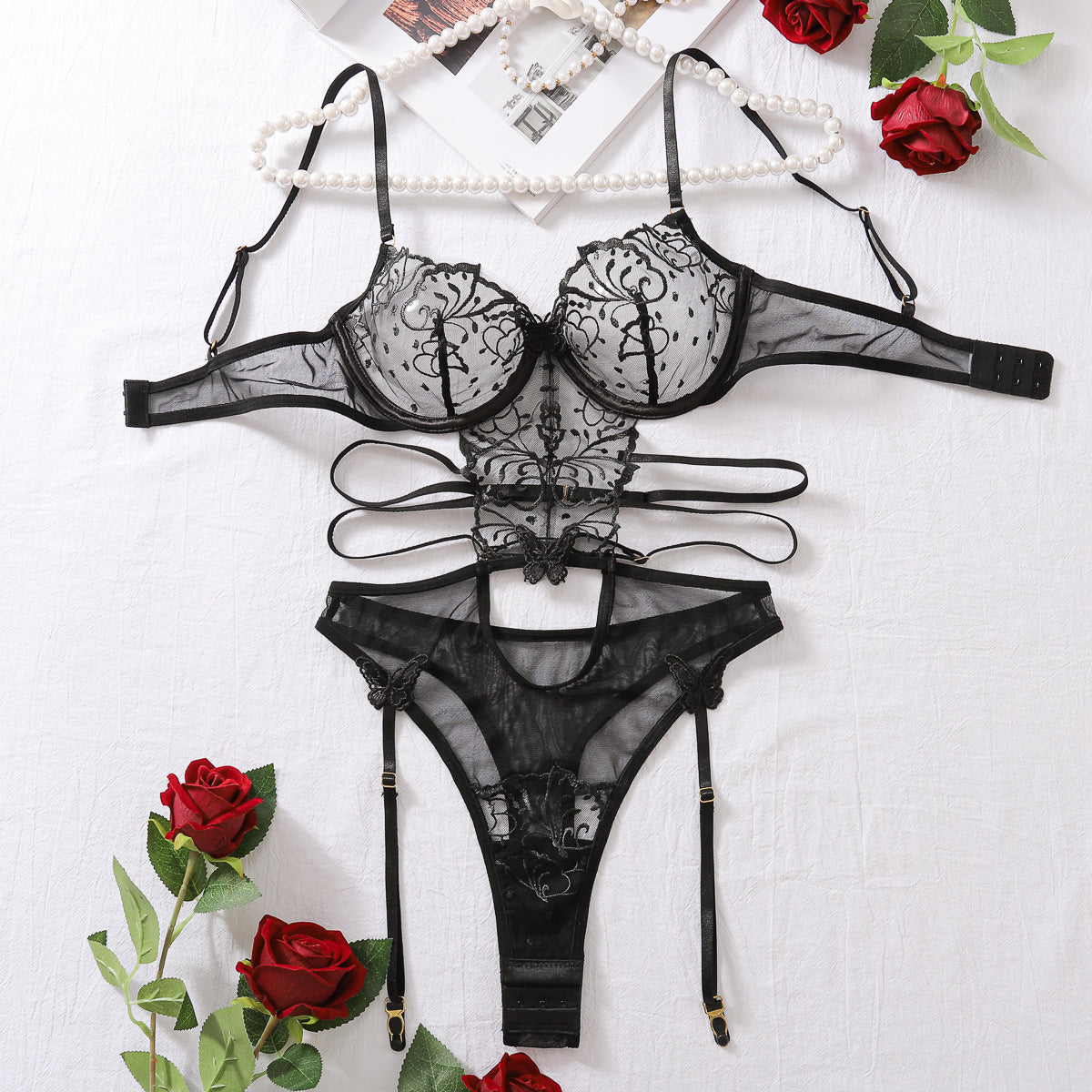 Freedombeauty | Fashion new sexy underwear lace embroidery hollow backless mesh see-through sex onesie