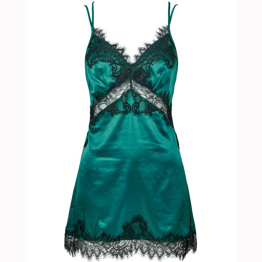 Freedombeauty | FQ2827 Eyelash Lace Splicing Simulation Silk Satin Nightdress Women's Sexy Suspender Backless Sex Europe and America