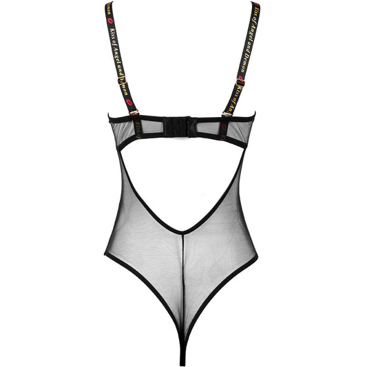 FREEDOMBEAUT | FQ2809 Steel rim lace light gathering mesh splicing onesie cotton crotch open buckle underwear fashion wear black