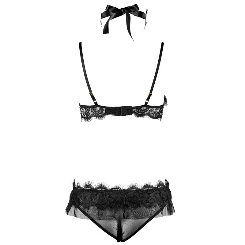 FREEDOMBEAUTY | FQ2676 Hollow bra ruffle edge sexy tulle with rim lace eye mask sexy underwear panty suit desire
