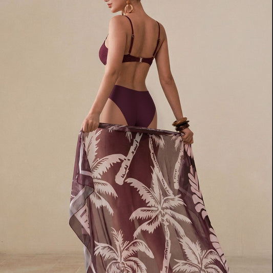 FREEDOMBEAUTY | New split swimsuit women's sexy suspenders tight bikini wrap skirt three-piece slim vacation swimsuit women