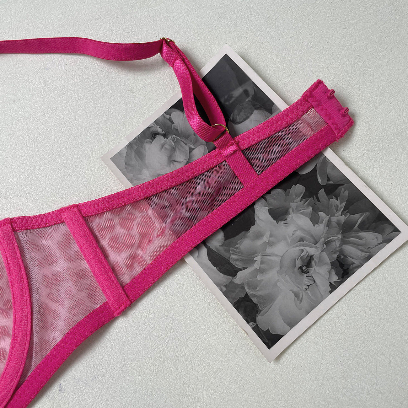 freedombeauty|Sexy leopard print underwear, French bra, ultra-thin mesh sex set, perspective.