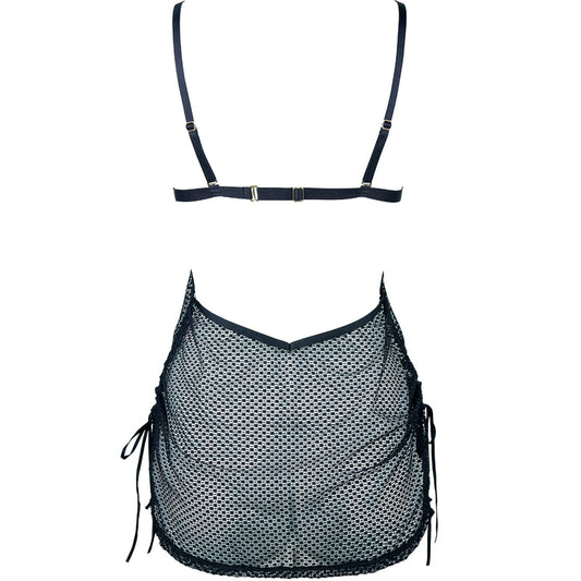 FREEDOMBEAUTY | FQ2832 Love buckle elastic mesh pull wrinkled eyelash lace see-through nightdress can be matched with open crotch pants T pants backless strap