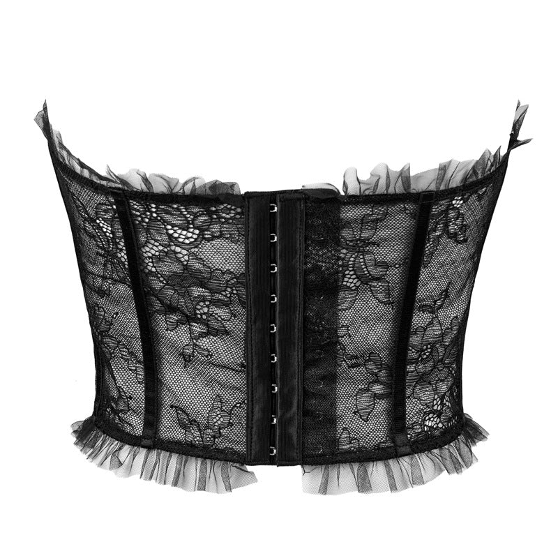 Freedombeauty | FQ2941 Hot Diamond Lace Fishbone Bust Wearing Waist Girdle Double Layer Three-breasted Lotus Leaf Mesh Edge No Chest Pad