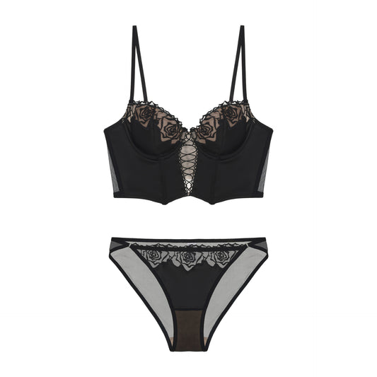 FREEDOMBEAUTY | Retro rose fish bone bra vest European and American waist underwear shaping gathering French long thin bra set women