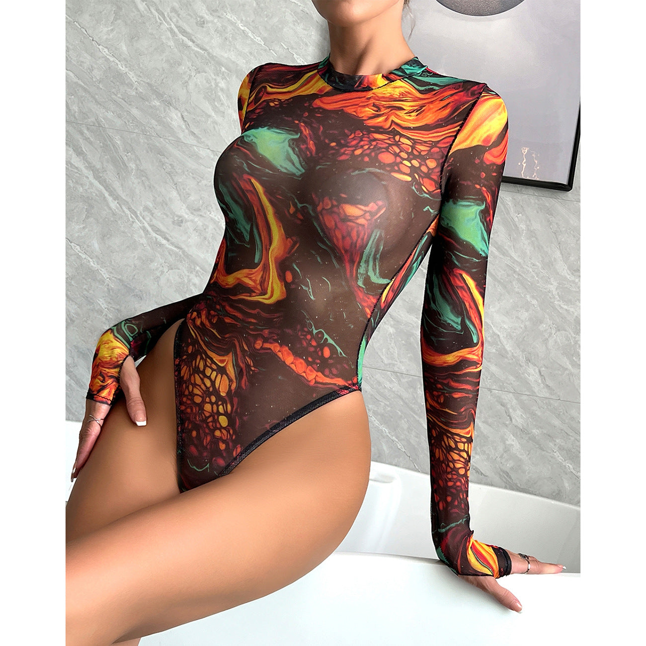 freedombeauty|Tie-dye lingerie onesie tie-dye sexy tight-fitting bodysuit