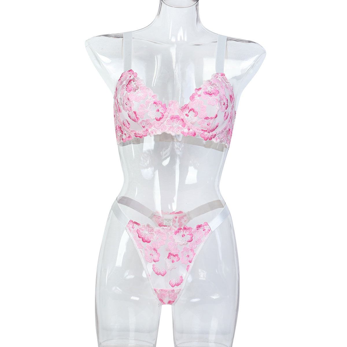 FREEDOMBEAUTY | High-quality peach blossom exquisite embroidery three-dimensional jacquard gathering underwear European and American fun and sexy two-piece suit female 3700