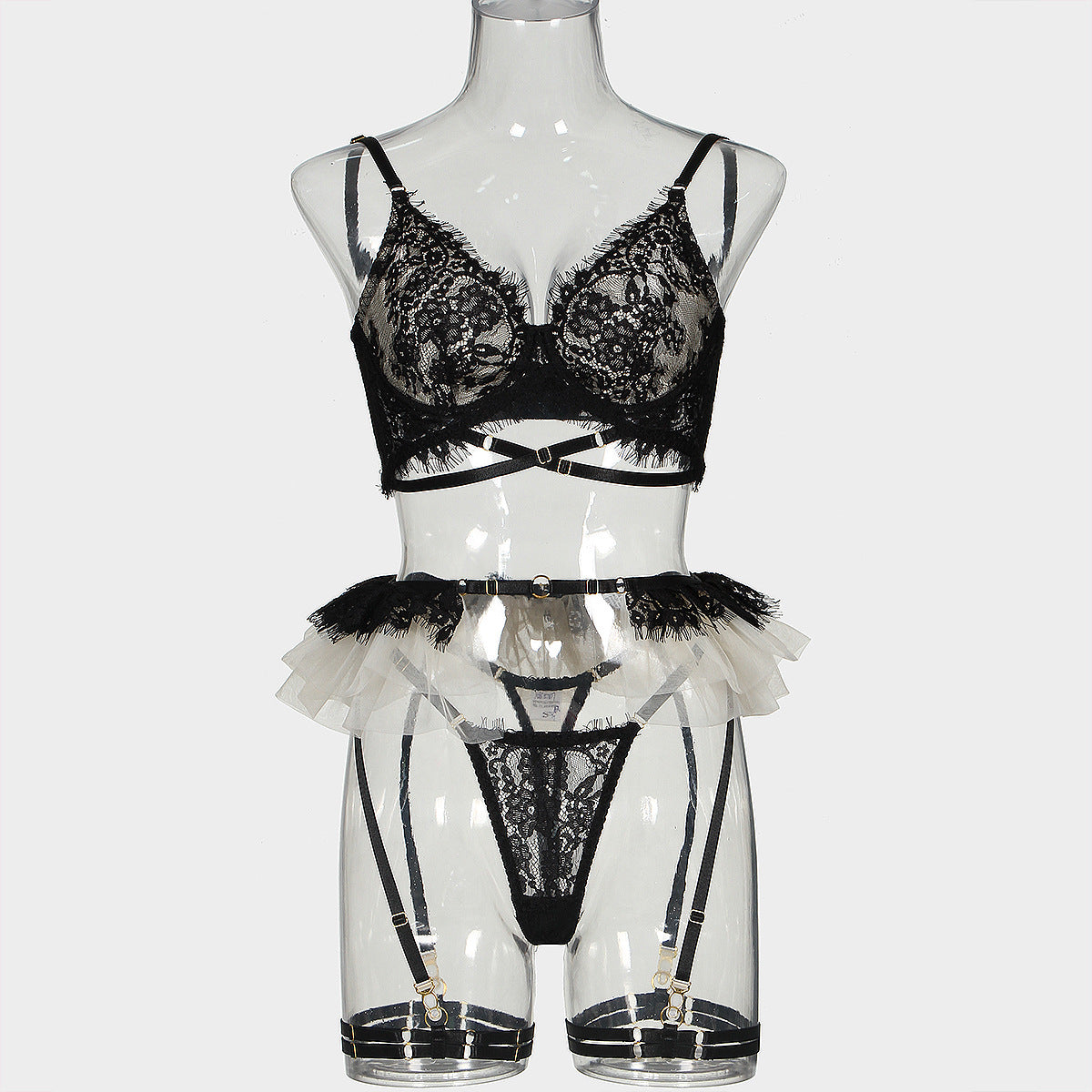 Freedombeauty | New hot-selling sex suit, lace pleated skirt, garter belt, sexy underwear four-piece set