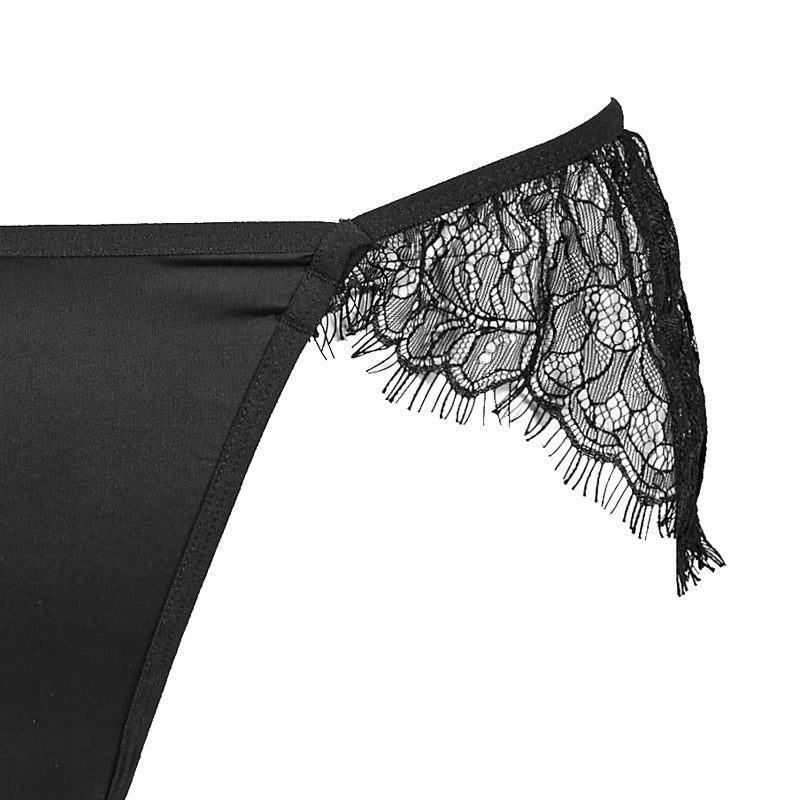 FreedomBeauty | FQ2679 Eyelash Lace Sleeves Thin Bra Low Waist Microfiber Thong Lingerie Set