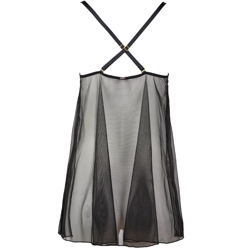 Freedombeauty | FQ2766 Women's Sexy Perspective Suspender Strap Nightdress Mesh Sexy Pajamas Short Lace Thong Crotch Pants