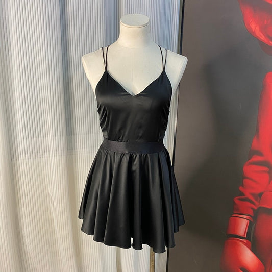 FREEDOMBEAUTY | FQ2662 Satin satin fine suspender lace halter dress women's nightdress dating European and American sexy little black dress