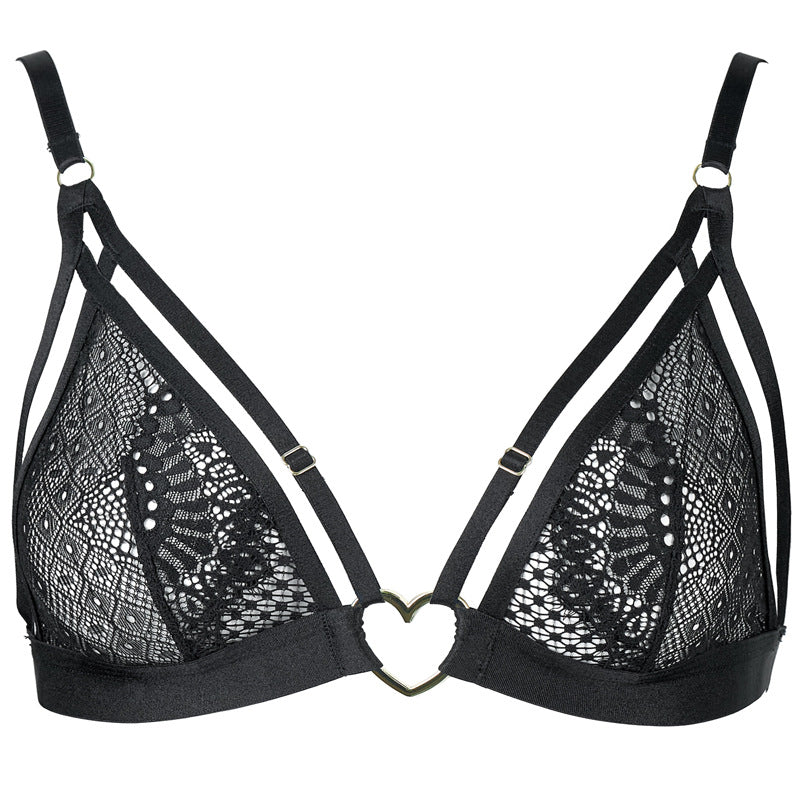 FREEDOMBEAUTY | FQ2829 Flower mesh perspective quality series sexy suit women's heart buckle free of temptation European and American suspender leg ring