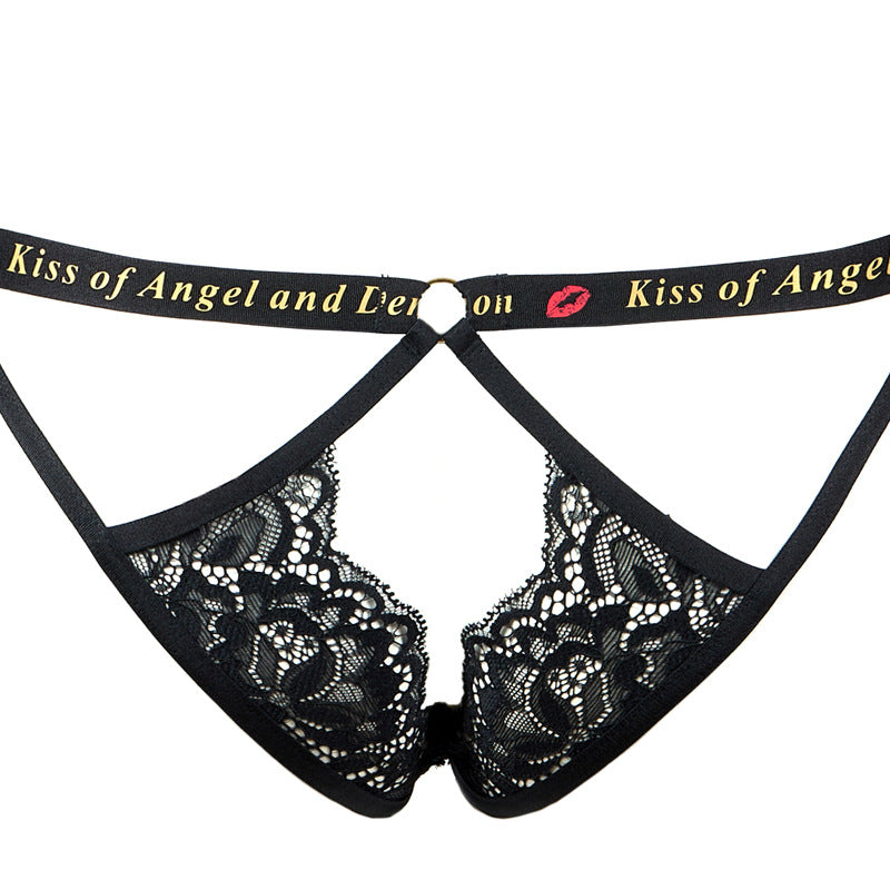 FREEDOMBEAUTY | FQ2807 No steel rim exposed breasts cross belt open crotch low waist underwear women's free-to-take sexy suit cross-border black underwear