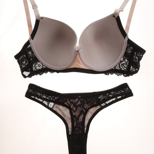 FREEDOMBEAUTY | Women's lace sexy comfortable underwear hollow bra panty set bra European and American style light and thin strapless