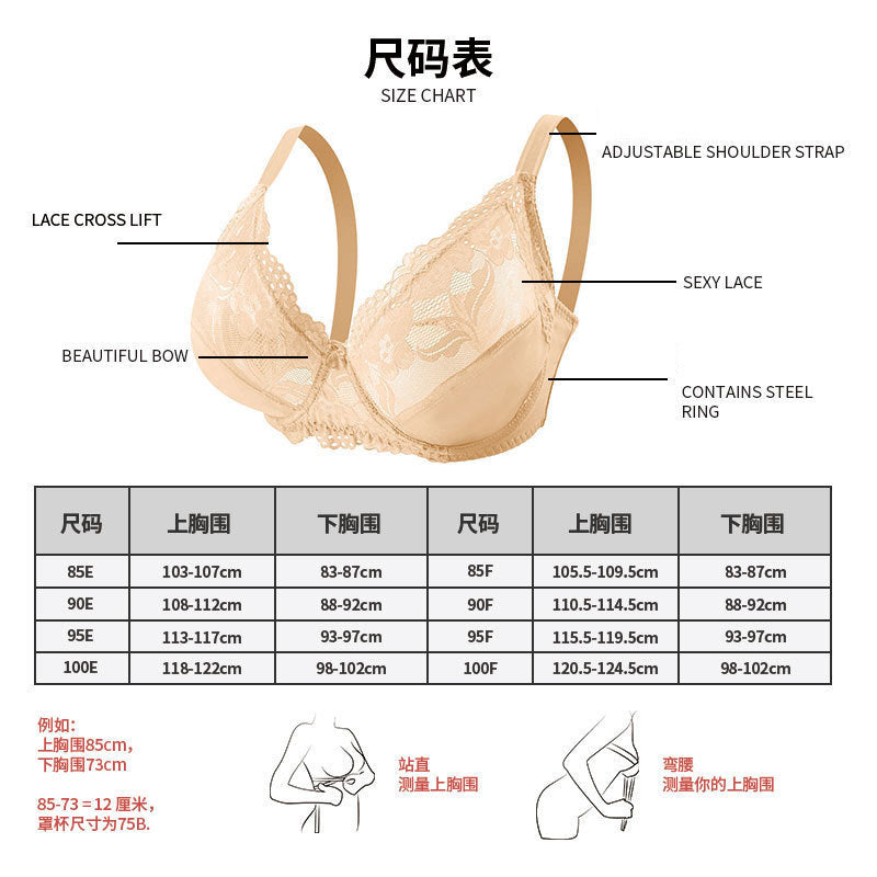 Freedombeauty | Wholesale European and American style foreign trade fashion U-shaped large size bra sexy lace bra large size women's bra underwear women
