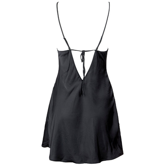 FREEDOMBEAUTY | FQ2806 Sexy Ladies Perspective Pajamas Straps Halter Lace Satin Skirt Simulation Silk V-Neck Black Comfortable