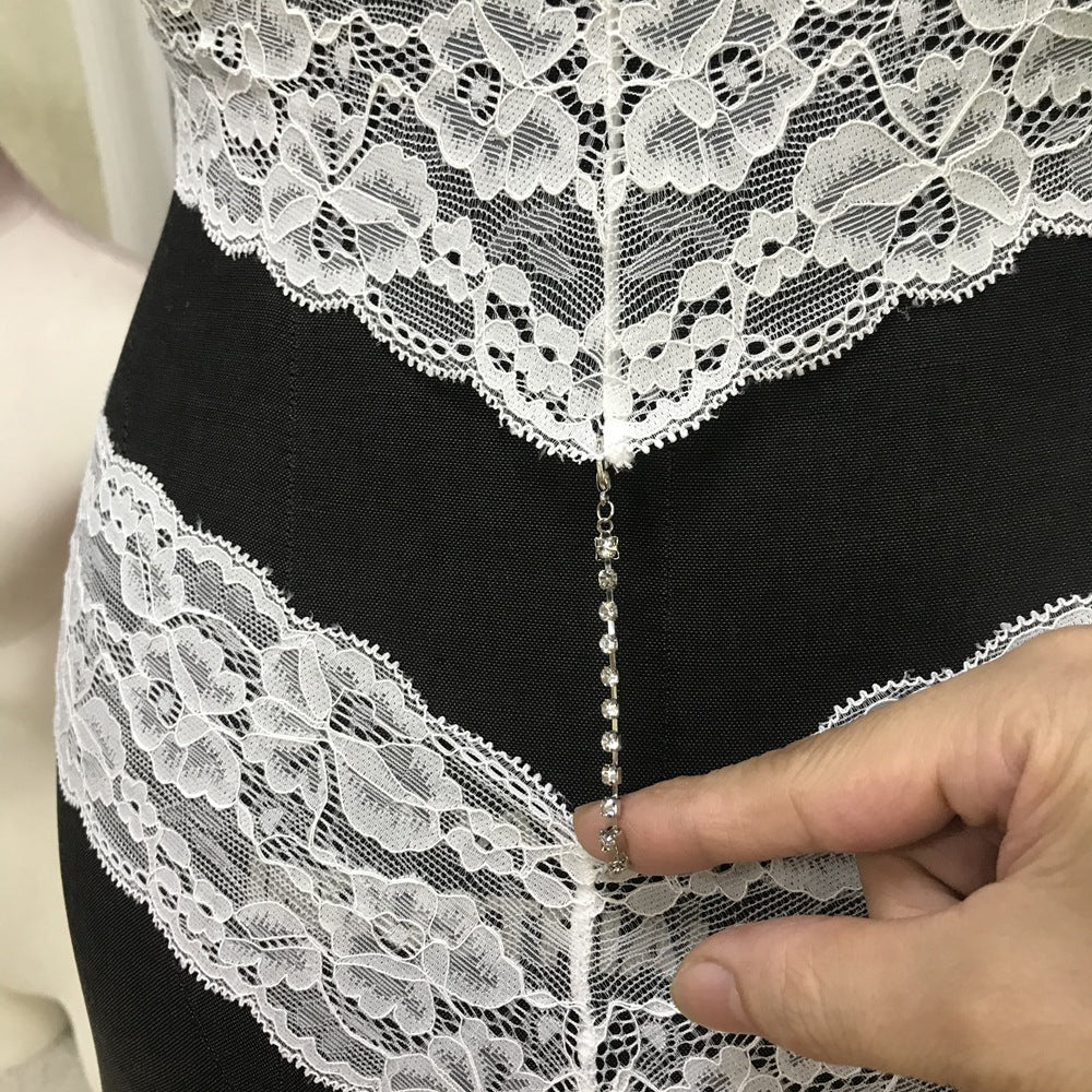 FREEDOMBEAUTY | FQ2294 neck lace removable rhinestone sexy women's onesie white cross-border European and American teddy