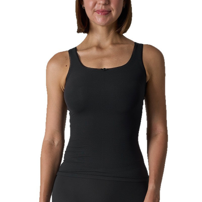 FREEDOMBEAUTY | Scoop Neck tank lace bow chest padded vest base nude breathable slim top women's summer