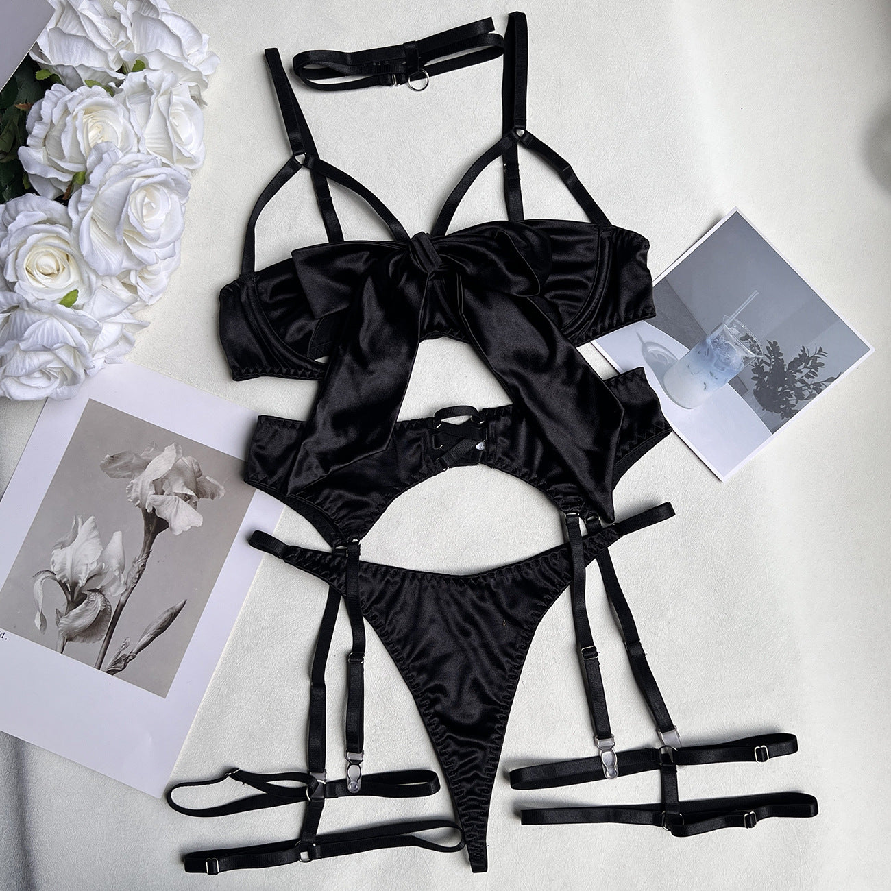 freedombeauty|Hot Selling Lingerie Sexy Satin Perspective Kit