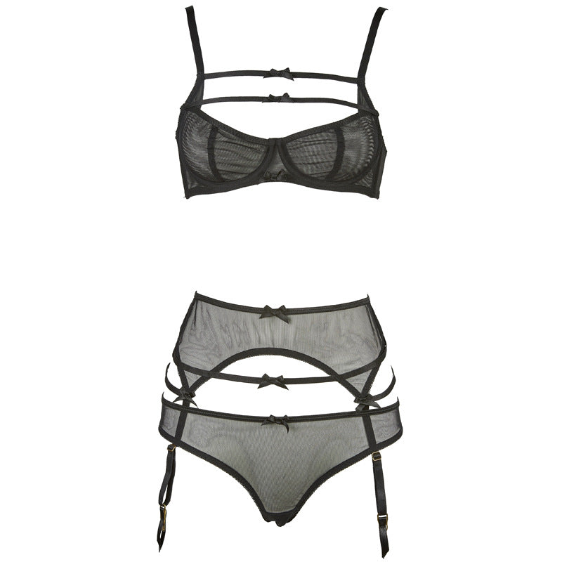 Freedombeauty | FQ2690 black sexy inside and outside tube top small breasts gather thin ap underwear panty set tulle babes