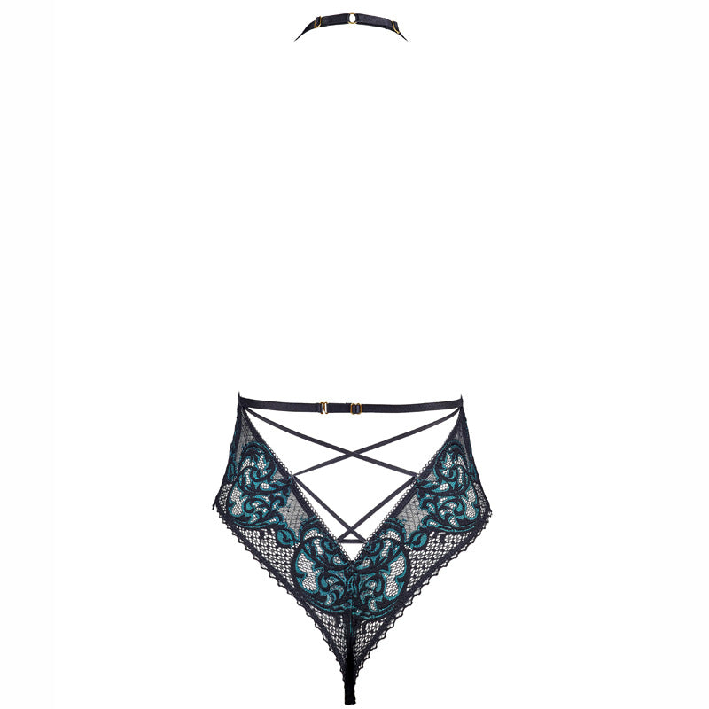 Freedombeauty | FQ2717 two-color lace deep V hanging neck hollow perspective sexy onesie Amazon export European premium