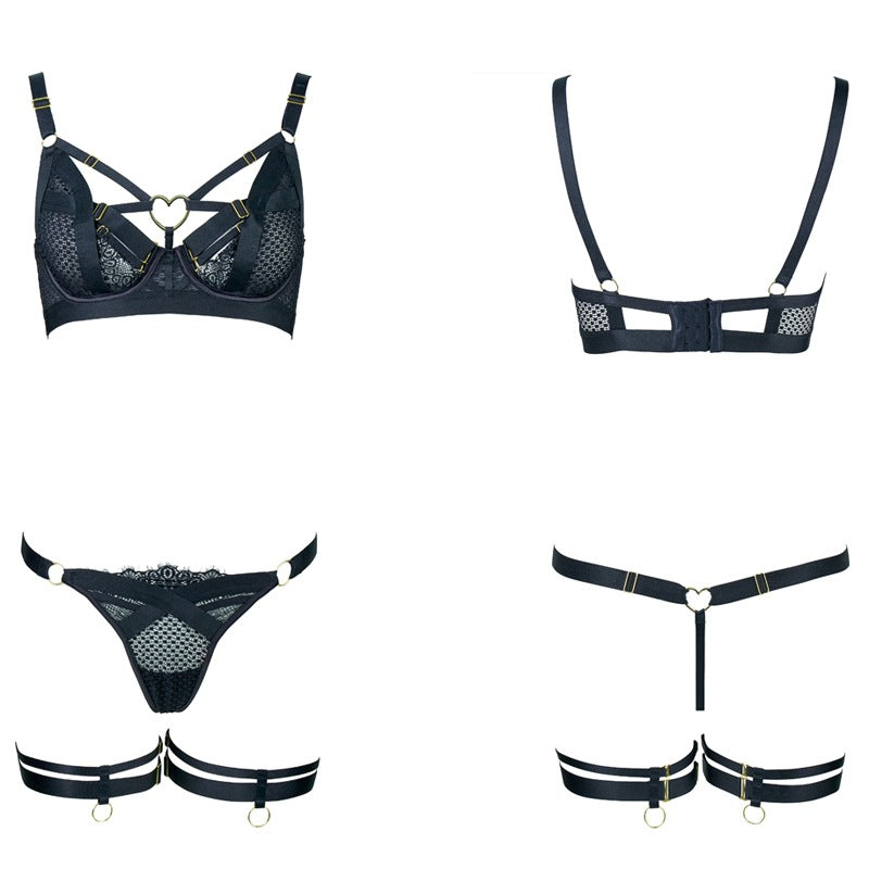 FREEDOMBEAUTY | FQ2829 European and American foreign trade lingerie jacquard net hollow perspective sexy babes heavy metal bra seduction women