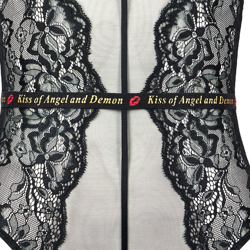 FREEDOMBEAUT | FQ2809 Steel rim lace light gathering mesh splicing onesie cotton crotch open buckle underwear fashion wear black