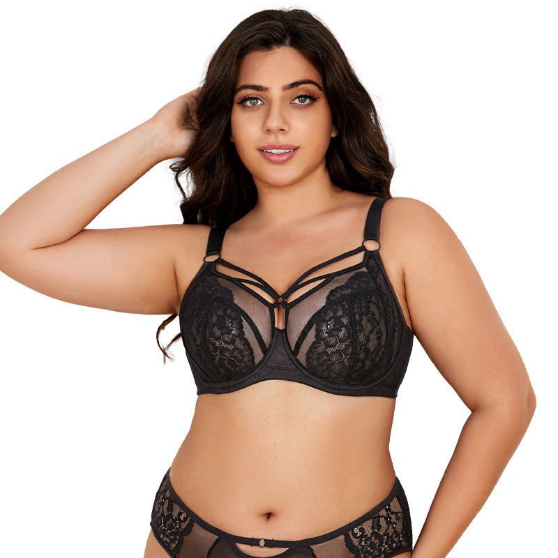 Freedombeauty | Large size underwear women's big breasts show small lace anti-sagging gathering breathable thin full cup fat MM bra women