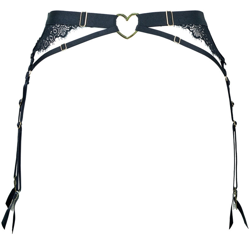 FREEDOMBEAUTY | FQ2829 Flower mesh perspective quality series sexy suit women's heart buckle free of temptation European and American suspender leg ring