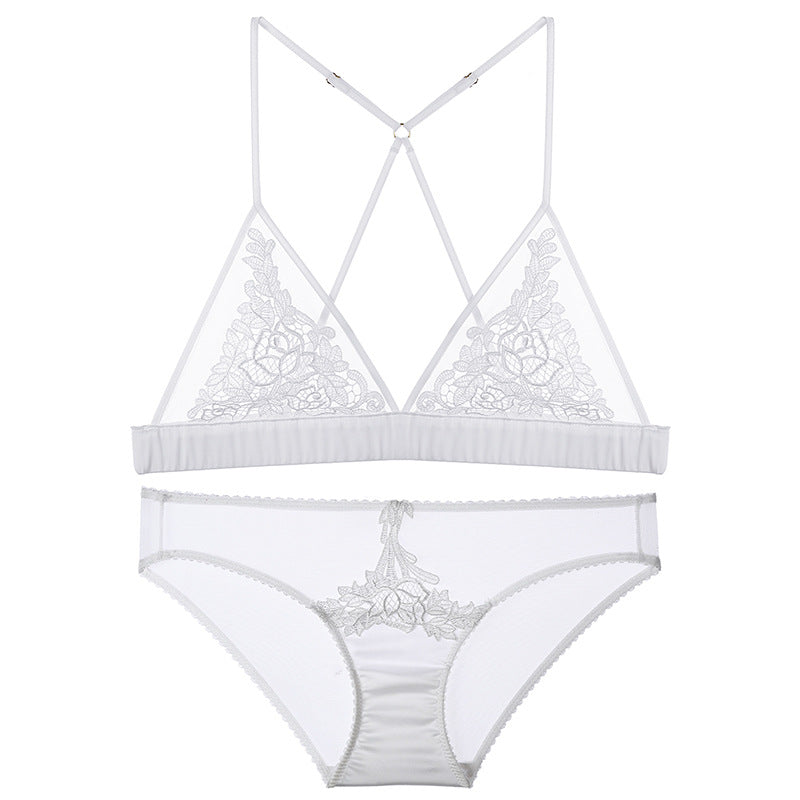 FREEDOMBEAUTY | Factory direct French underwear set small chest thin sexy temptation ultra-thin lace triangle cup no steel ring bra